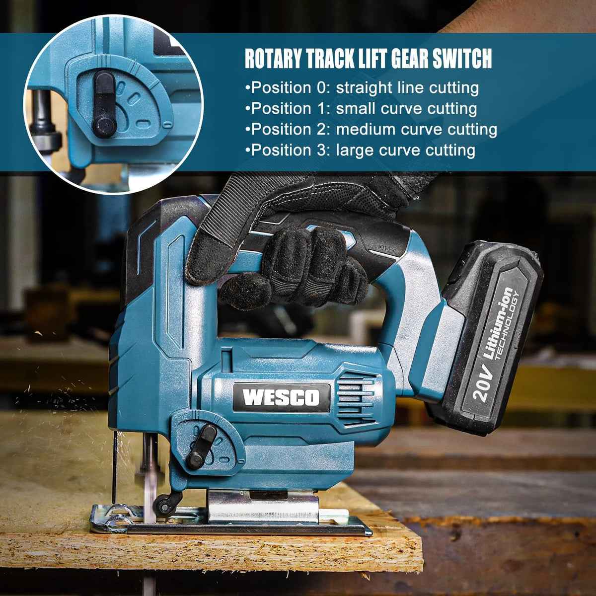 Cordless Jigsaw Tool with Battery, 2500SPM, ±45° Bevel, Adjustable Aluminum Base, LED Light, Pack of 2 Z793458