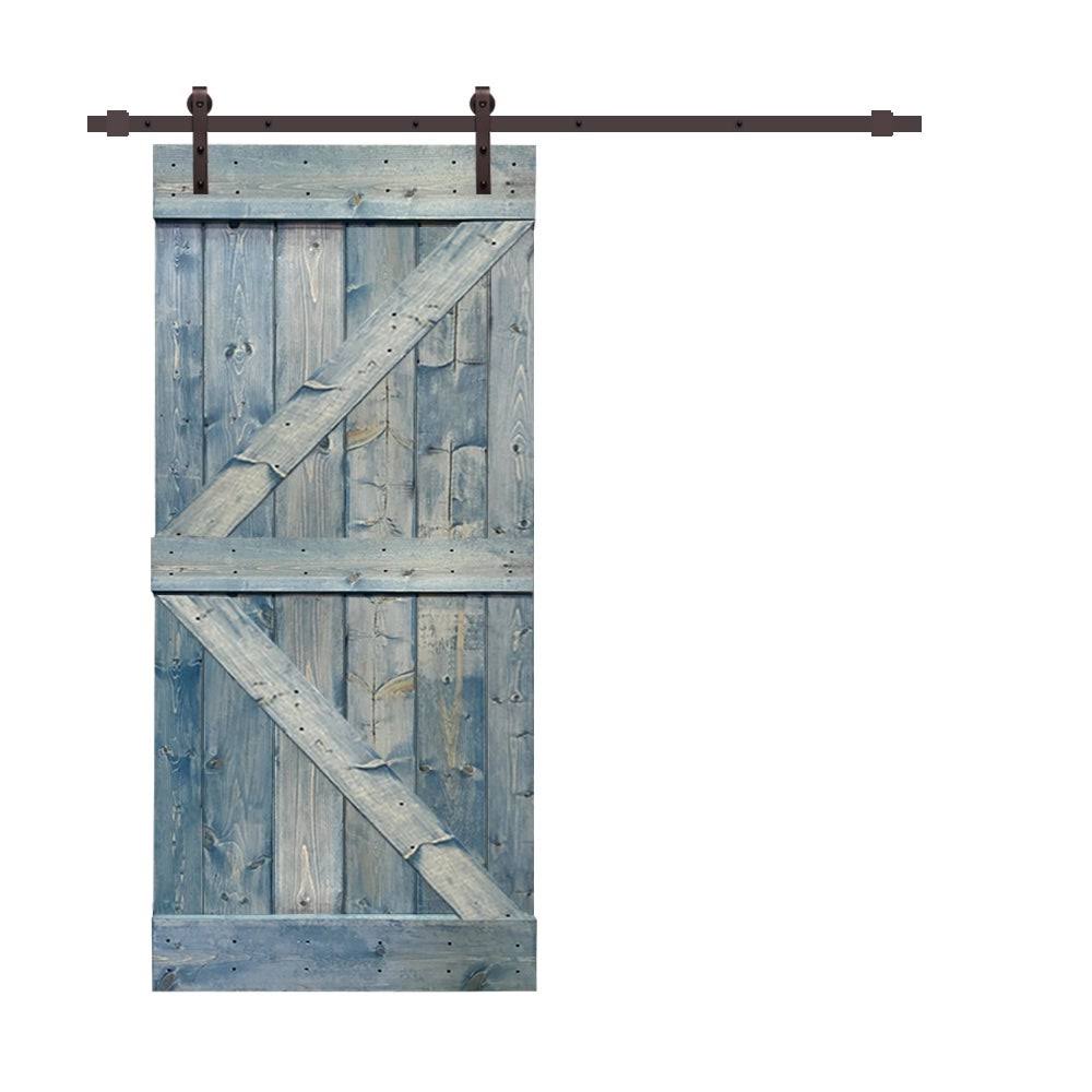 Ocean Blue Stained Wood Sliding Barn Door with Hardware Kit T463