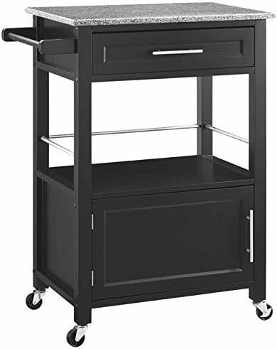 White Pine Wood Rolling Microwave Kitchen Island Cart with Granite Top P38364