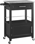 White Pine Wood Rolling Microwave Kitchen Island Cart with Granite Top P38364