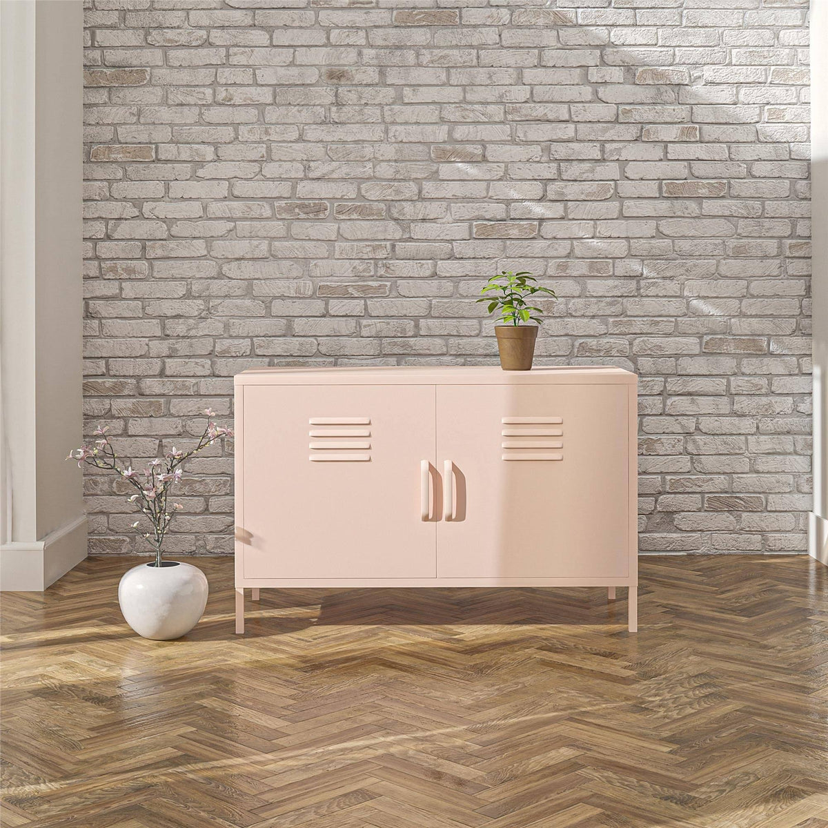 Pale Green 2 Door Metal Locker Accent Cabinet C327