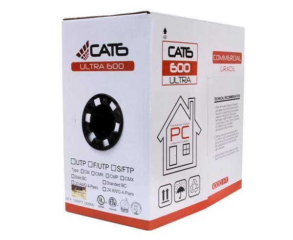 Cat6 Bulk Riser Ethernet Cable, Solid Copper UTP, 24 AWG 1000ft Green O246