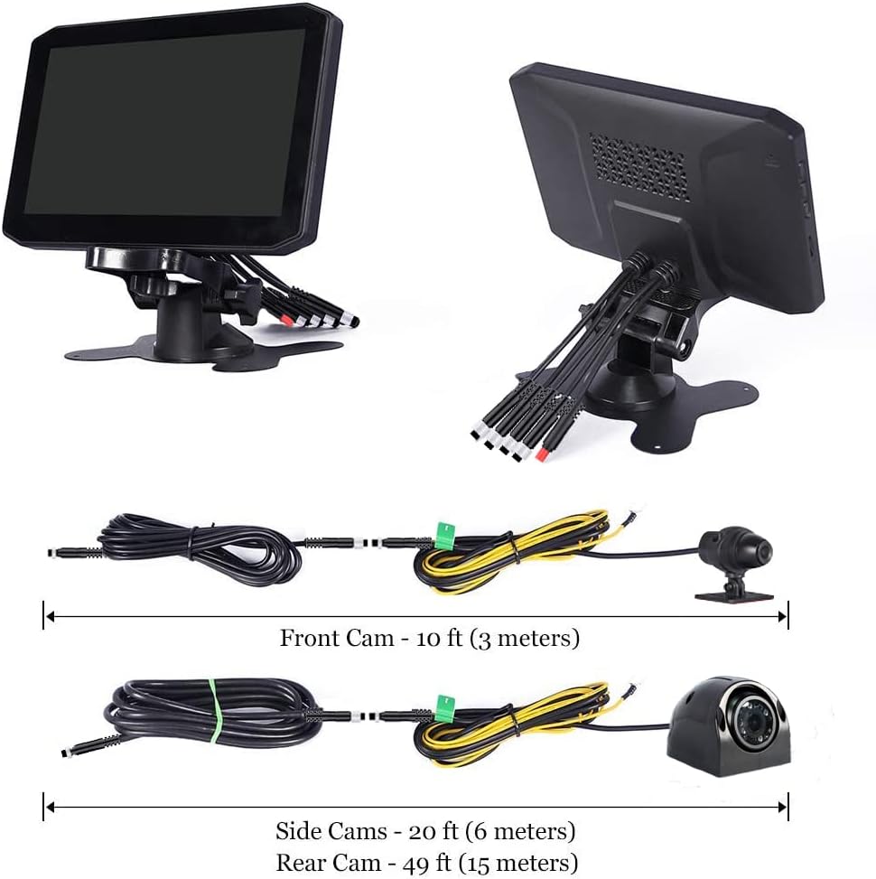4CH Dash Cam Backup Camera 7.0'' Monitor Recording DVR Front & Sides & Rear VGA with Infrared Night Vision Lens S68878
