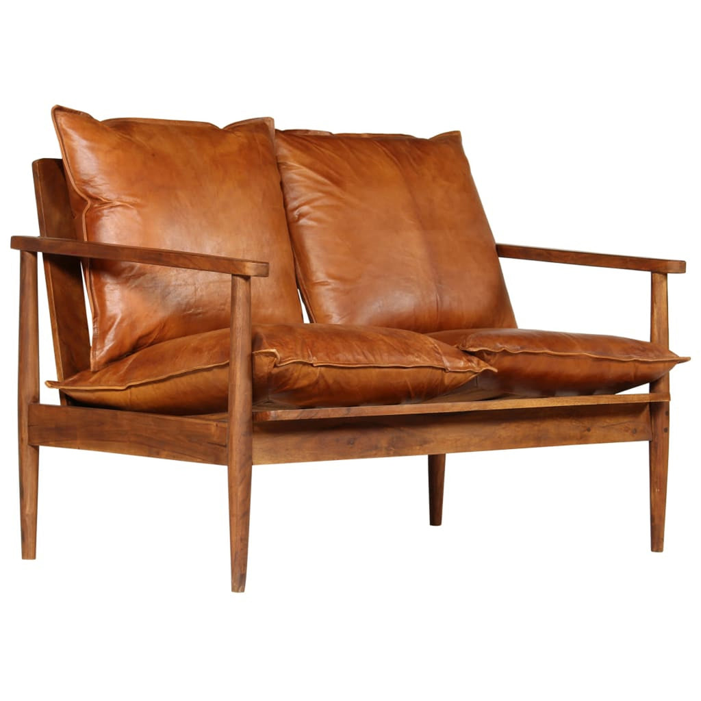 Brown Real Leather 2-Seater Sofa V292