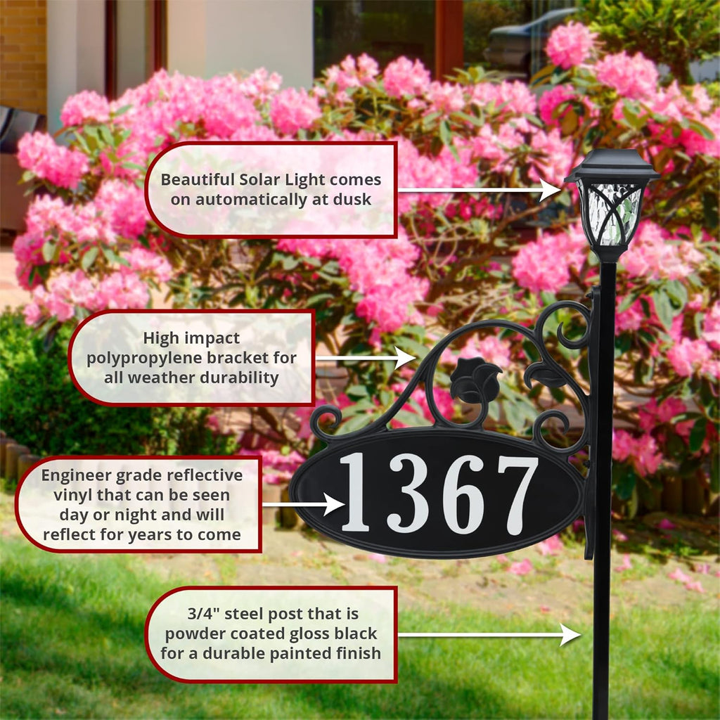 Handcrafted Double-Sided Reflective Home Address Sign with Solar Decorative Light O928511