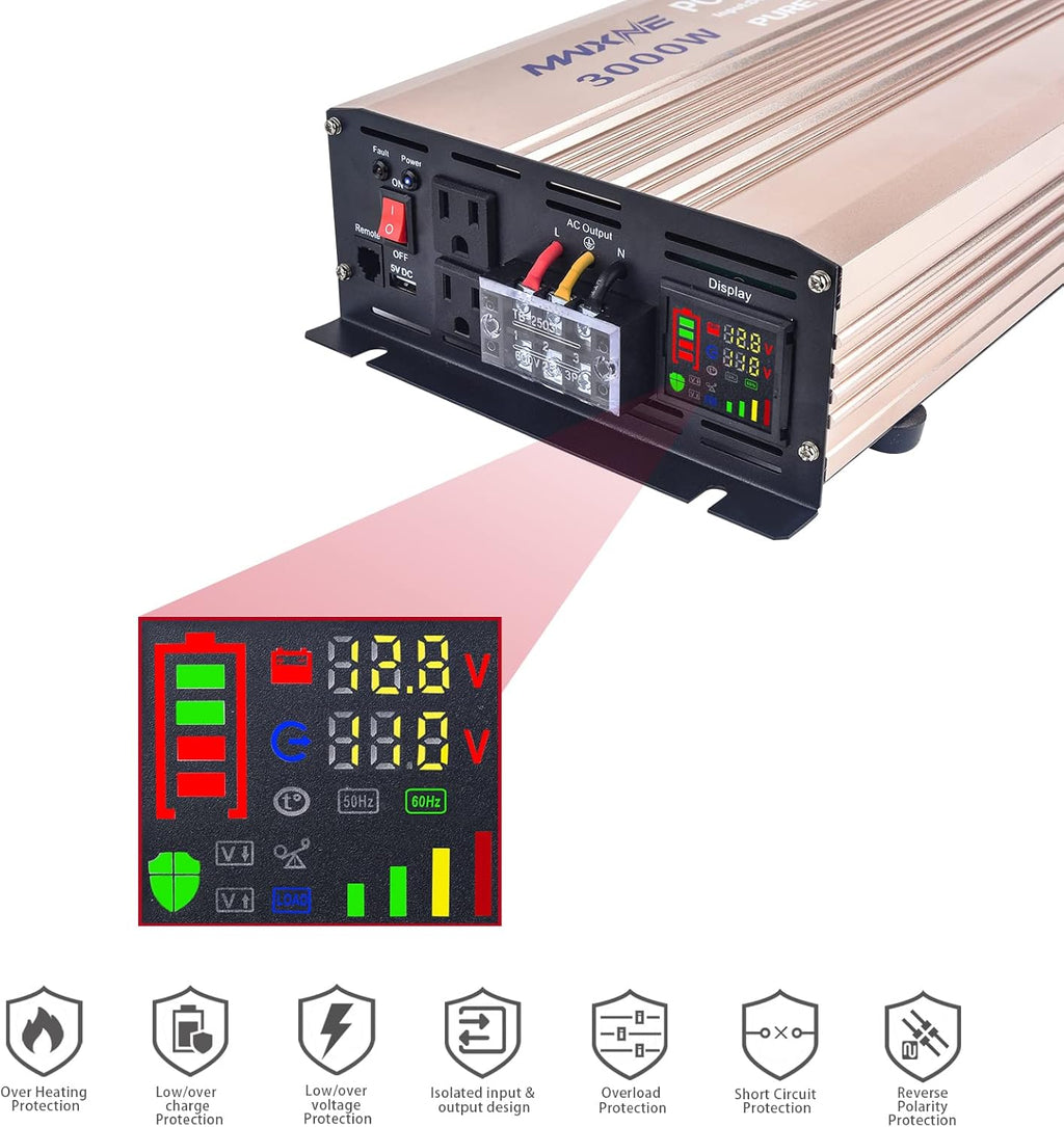 3000 Watts Pure Sine Wave Power Inverter with LCD Display and Remote Control C822