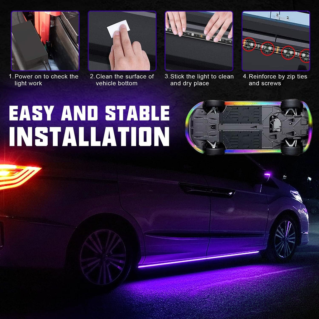 Vehicle Underglow LED Strip Lights with Bluetooth APP Control 12V Underbody Light Kit Pack of 2 T514