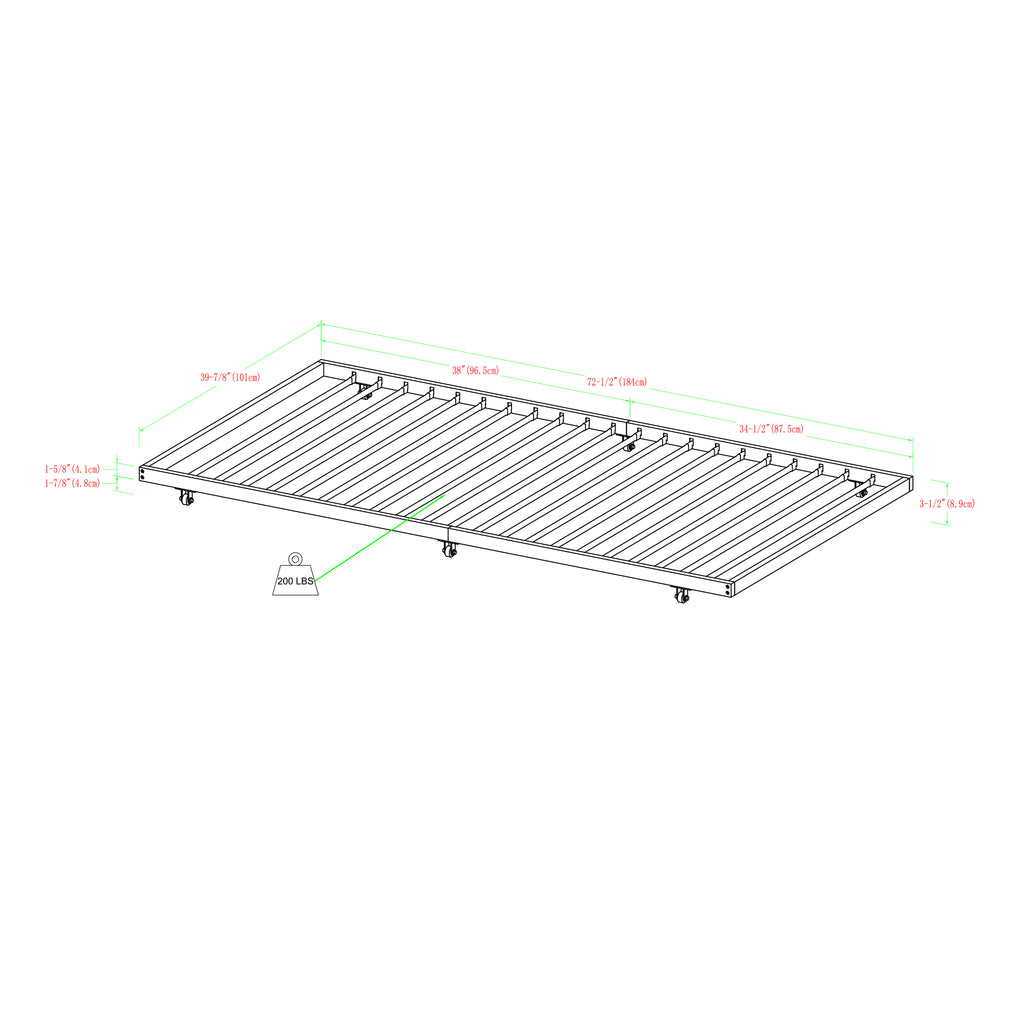 Twin Roll-Out Metal Trundle Bed Frame - Black X341