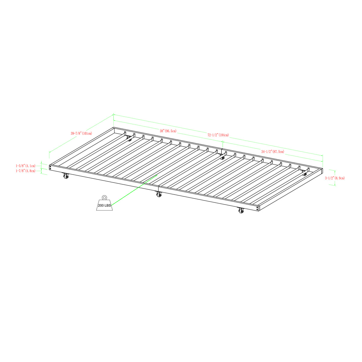 Twin Roll-Out Metal Trundle Bed Frame - Black X341