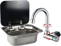 Stainless Steel RV Sink with Folded Faucet Tempered Glass Lid Y168