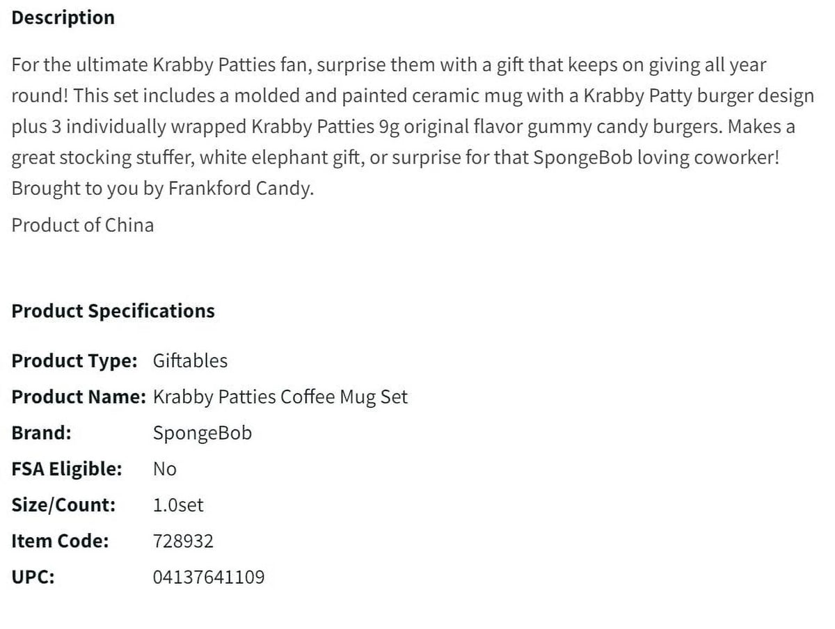 Krabby Patties Mug with 3 Gummy Candies N36379