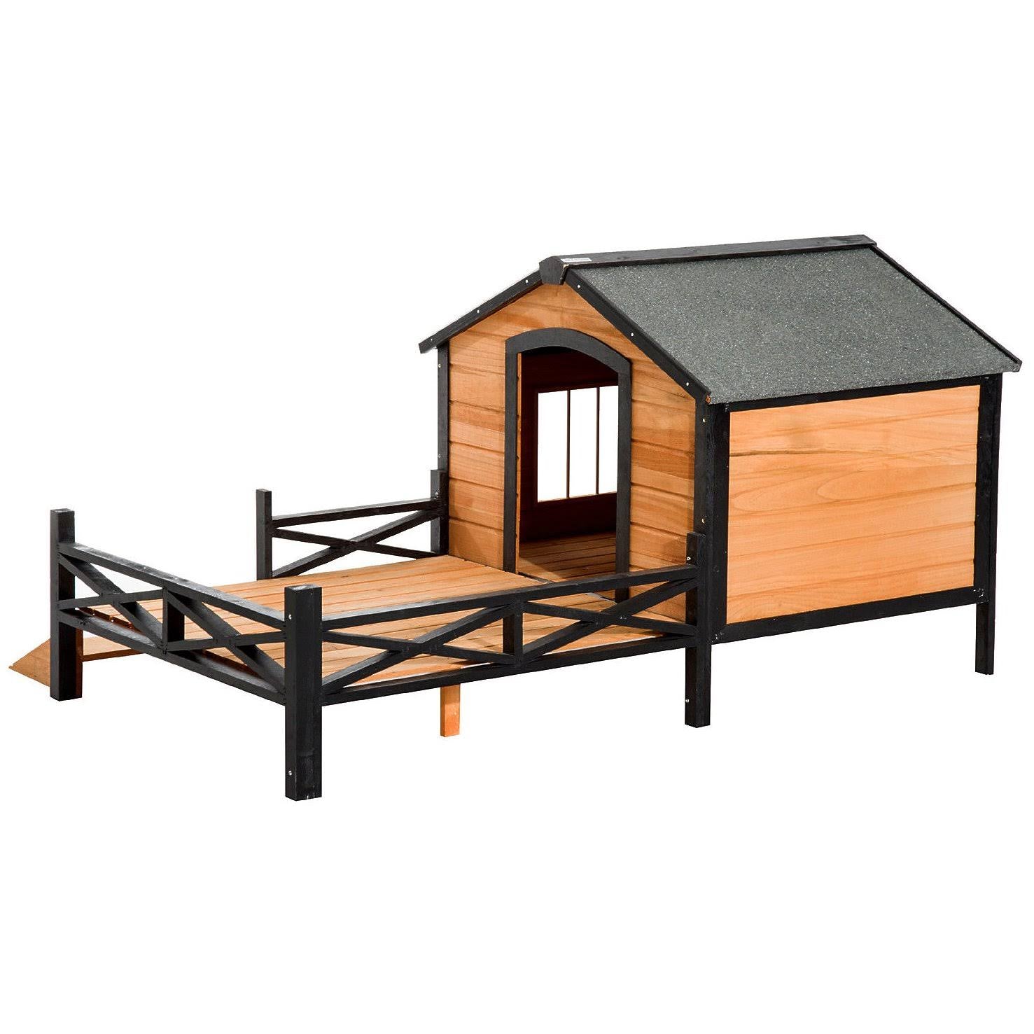 Covered Elevated Dog House with Porch D76952