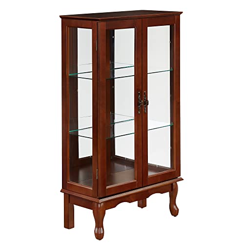 Walnut Wall Curio Cabinet with Tempered Glass Doors P409594