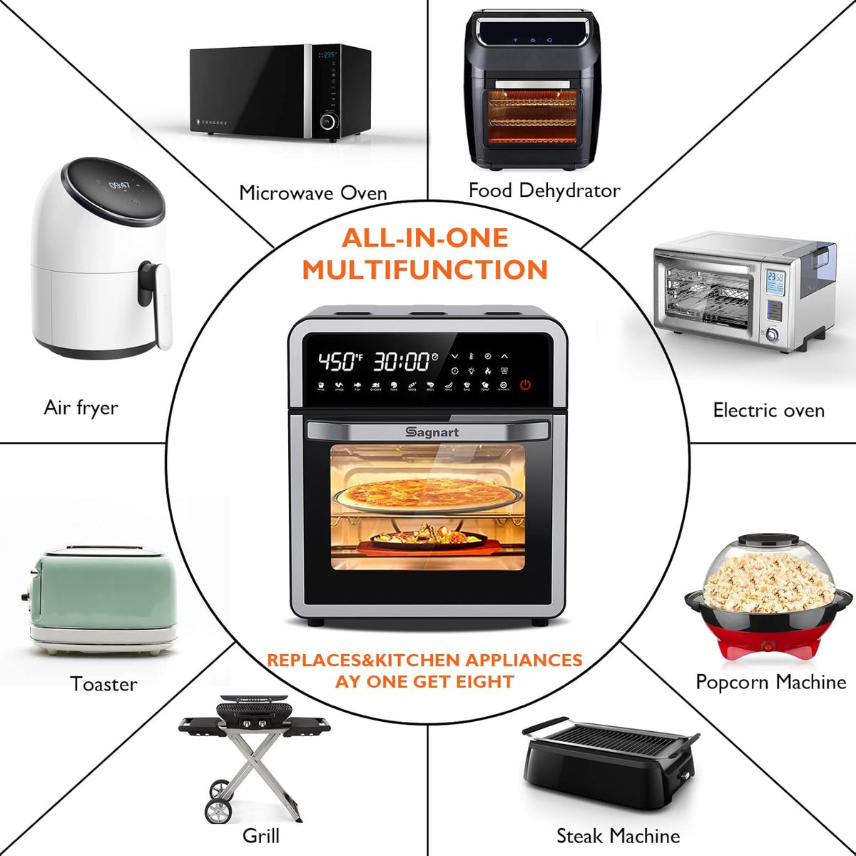 14-in-1 Stainless Steel Air Fryer Toaster Oven with Rotisserie Dehydrator H2800