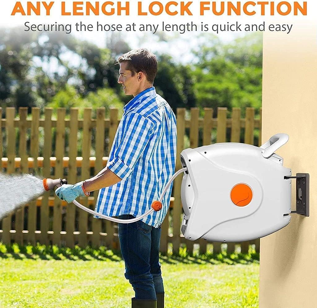 100 FT 1/2 inch Retractable Hose Reel with 8 Patterns Nozzles U951