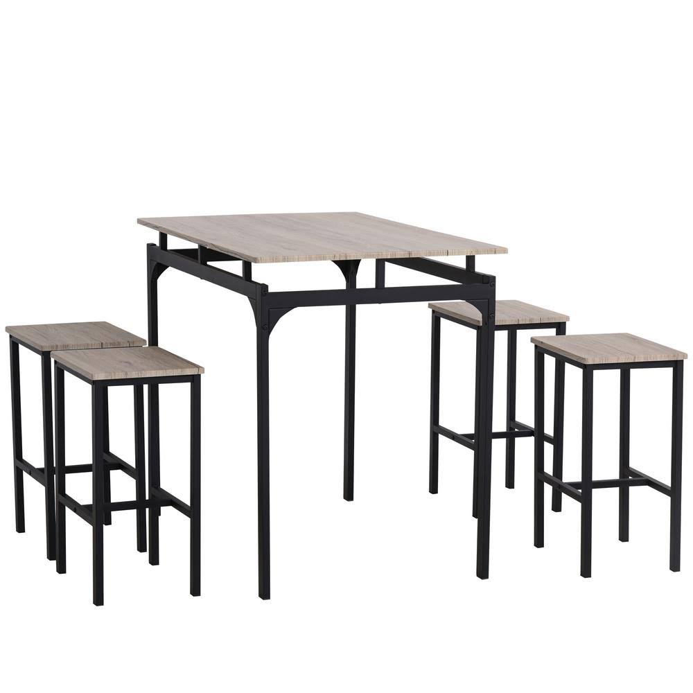 5 Piece Kitchen Table and 4 Stools Dining Set with Metal Legs N7102