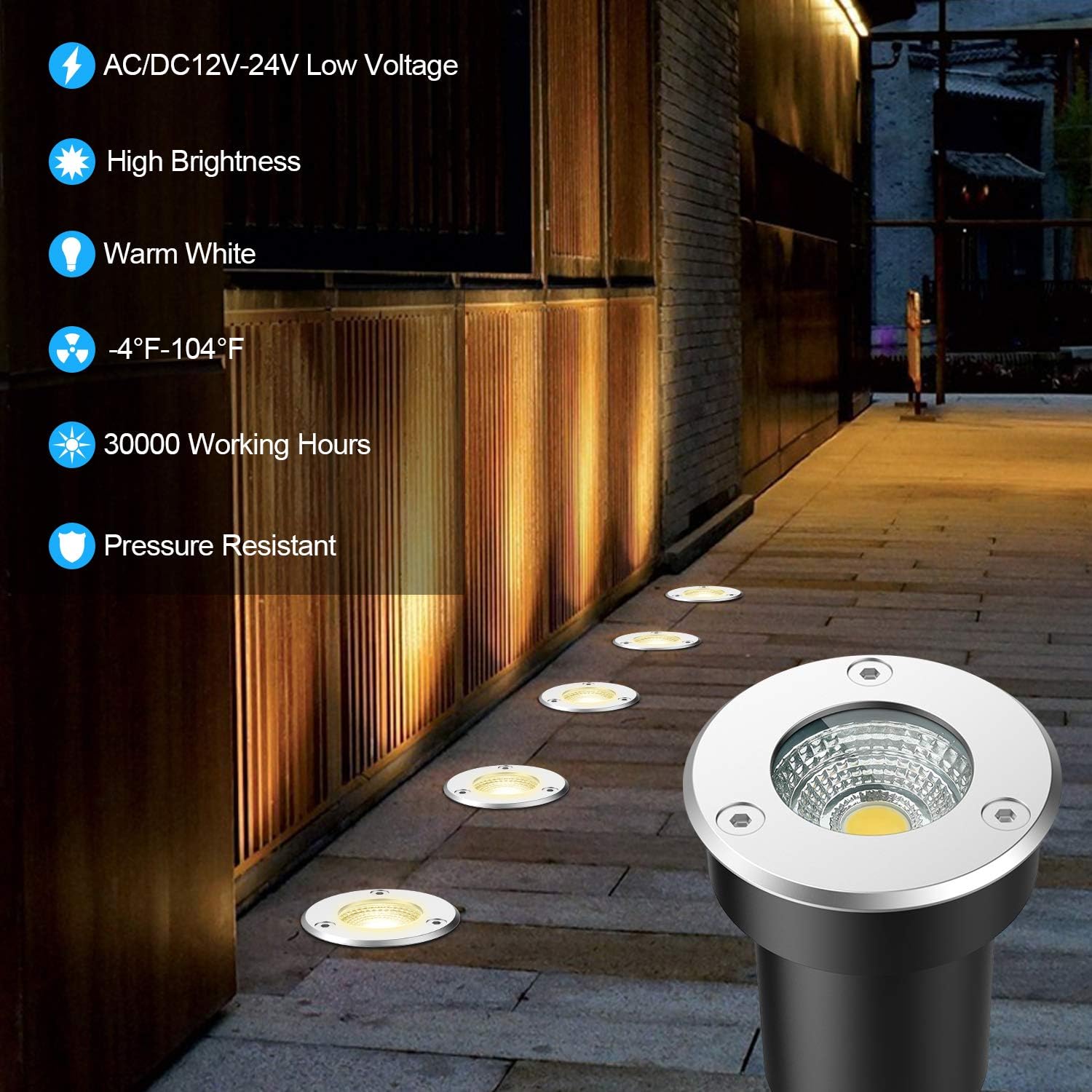 12 Pack 7W Warm White LED Ground Lights with 24 Connectors O152020
