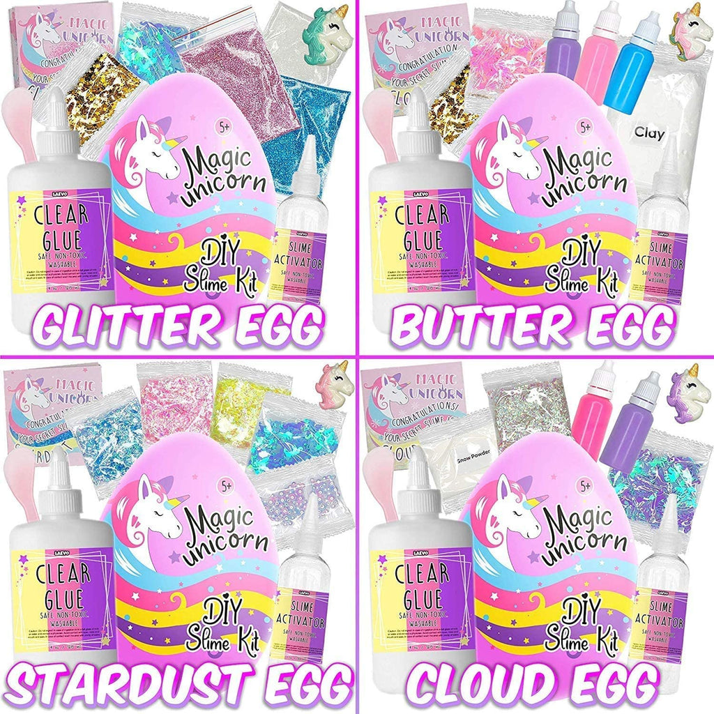 Unicorn Surprise Slime Egg Bundle 4 Pack Variety Slime Making Kit with Butter, Cloud, Glitter, Stardust Slime P8739