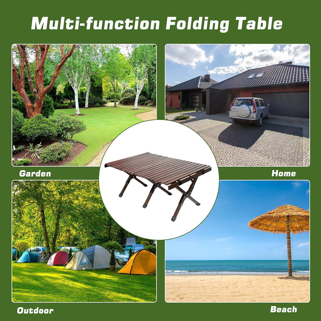 Portable Folding Wooden Camping Table with Carry Bag O176