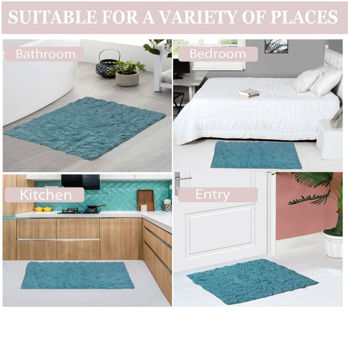 Blue 22" Round Cotton Bathroom Rug P383360