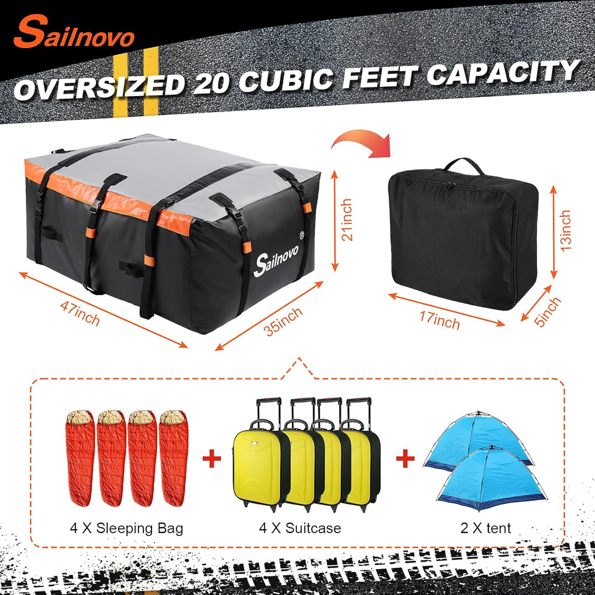 Waterproof 20 Cubic Feet Rooftop Cargo Carrier with Anti-Slip Mat and Straps Q106891