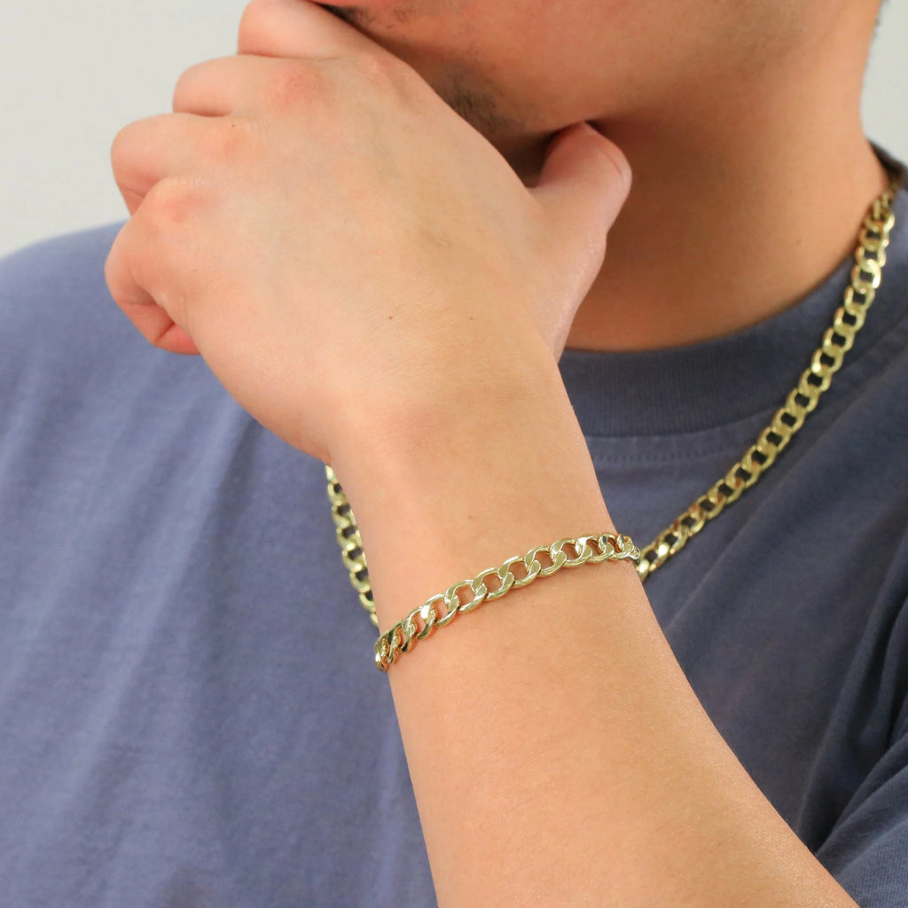 10k Yellow Gold 8mm Cuban Link Chain Bracelet X6676