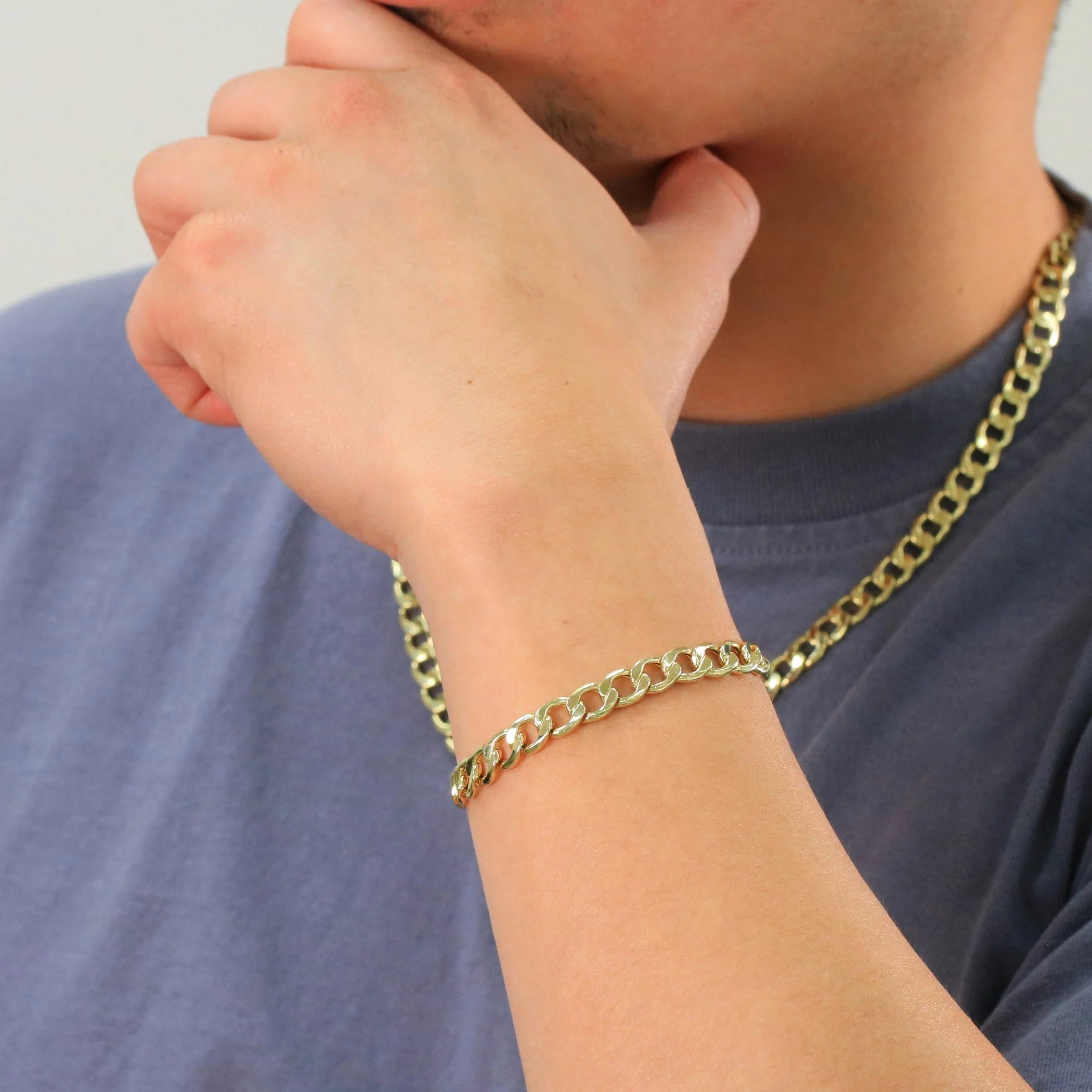 10k Yellow Gold 8mm Cuban Link Chain Bracelet X6676