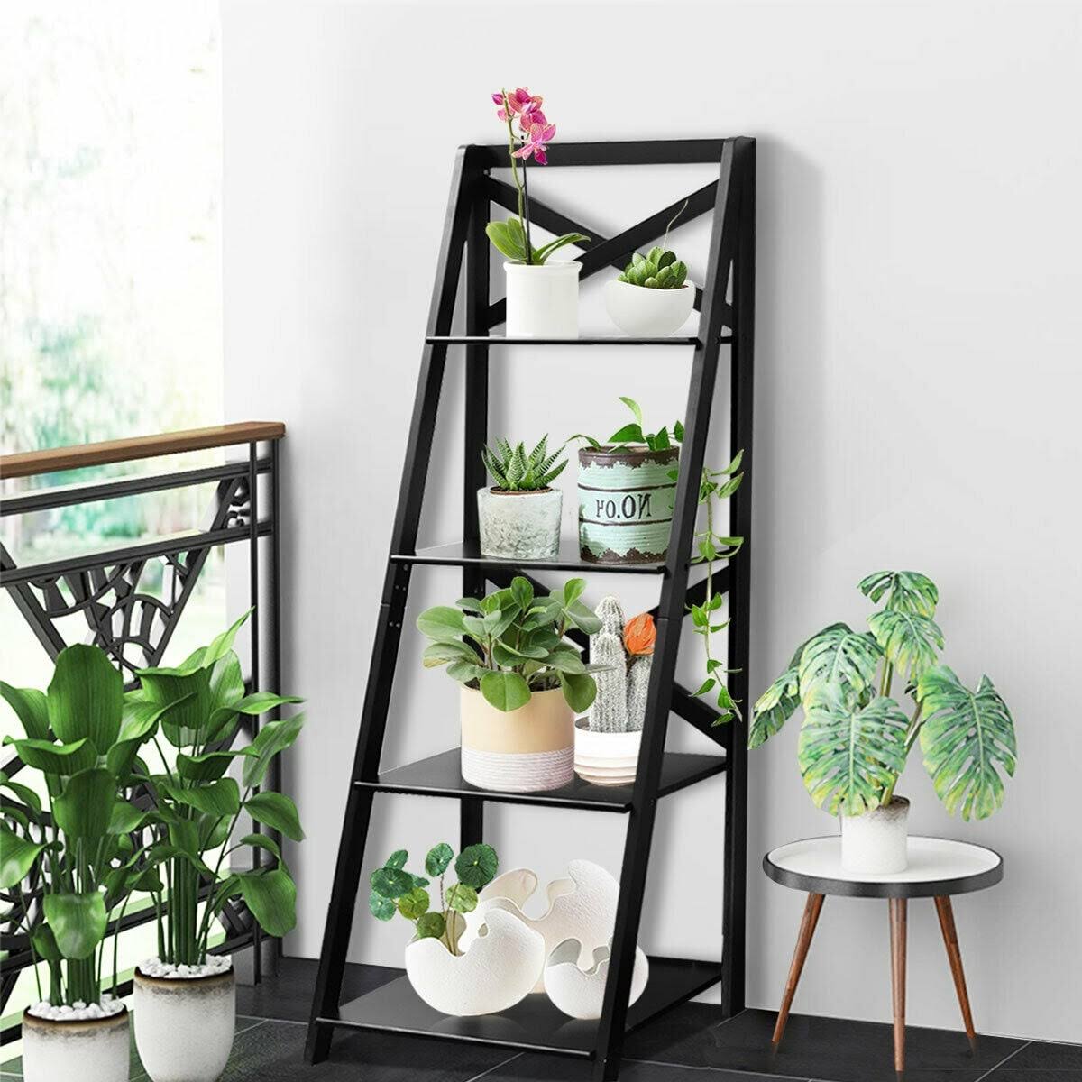 4-Tier Ladder Shelf Bookcase Storage Display - Black O6901