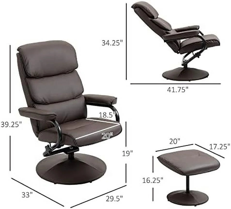 Brown PU Leather Swivel Recliner Chair with Ottoman L175