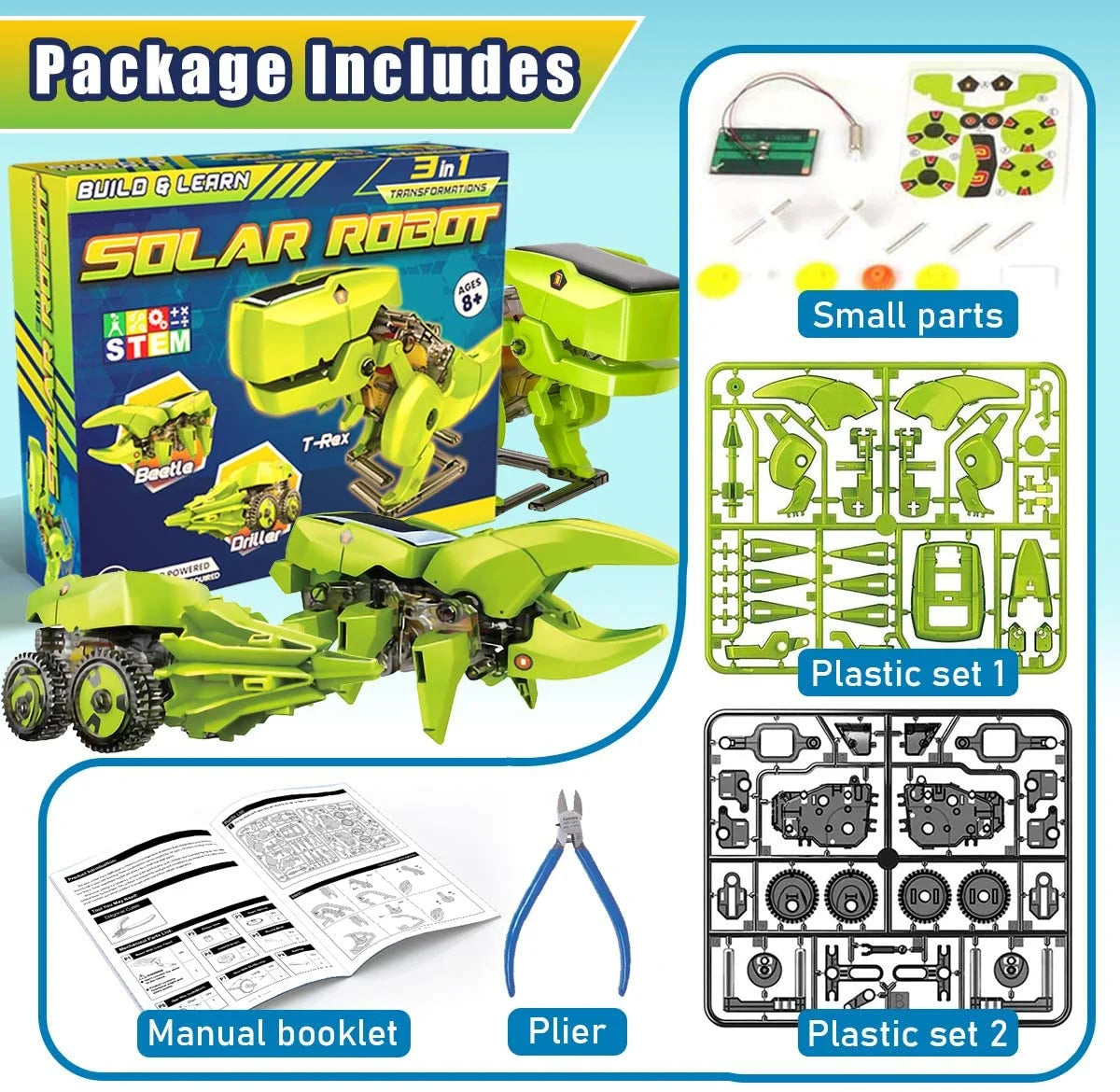 3-in-1 Solar Robot Kit DIY Dinosaurs Science Kits Toys I67816