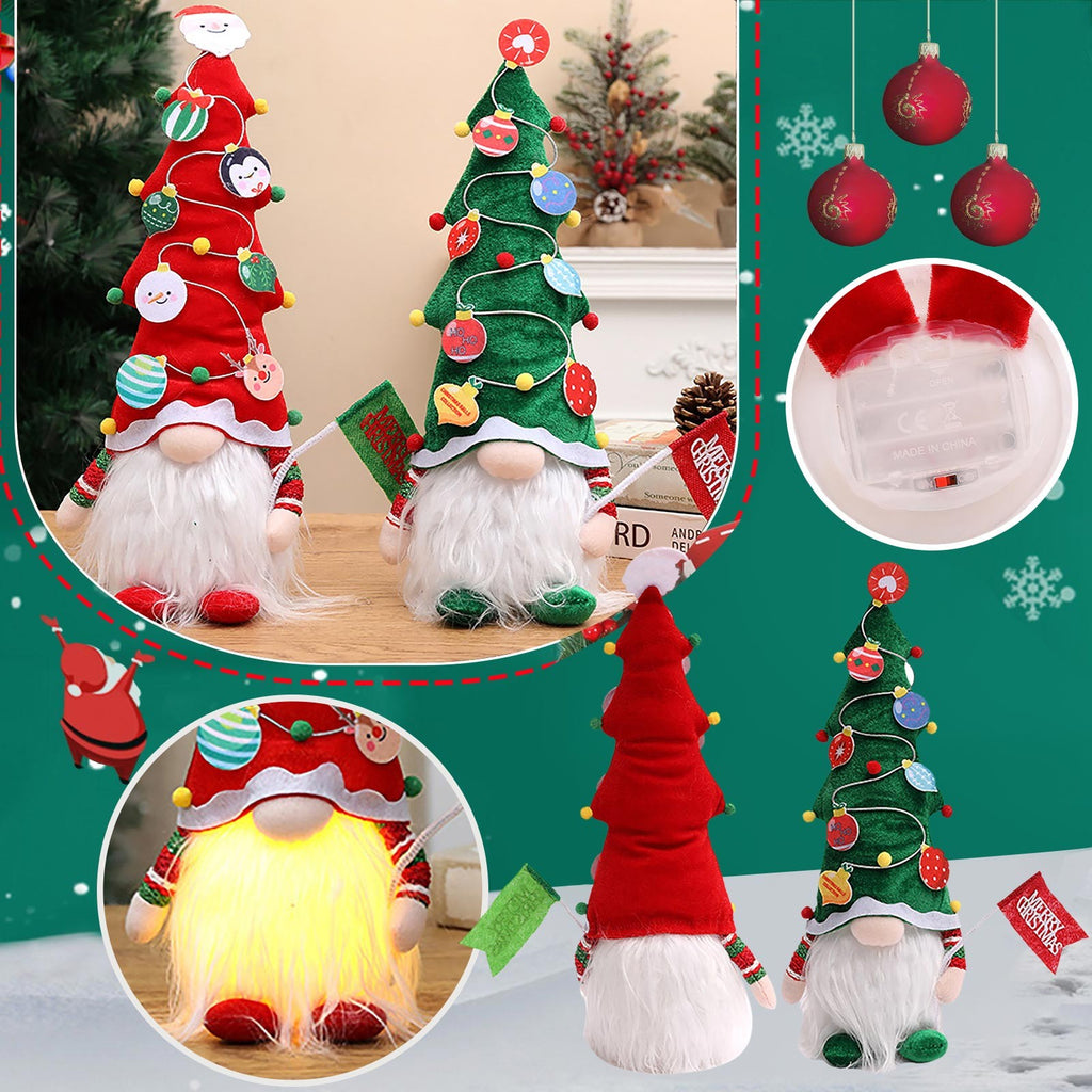 Luminous Faceless Doll Christmas Tree Hat Hair Doll Holding Flag Doll Children's Gift *1 Pair G90541
