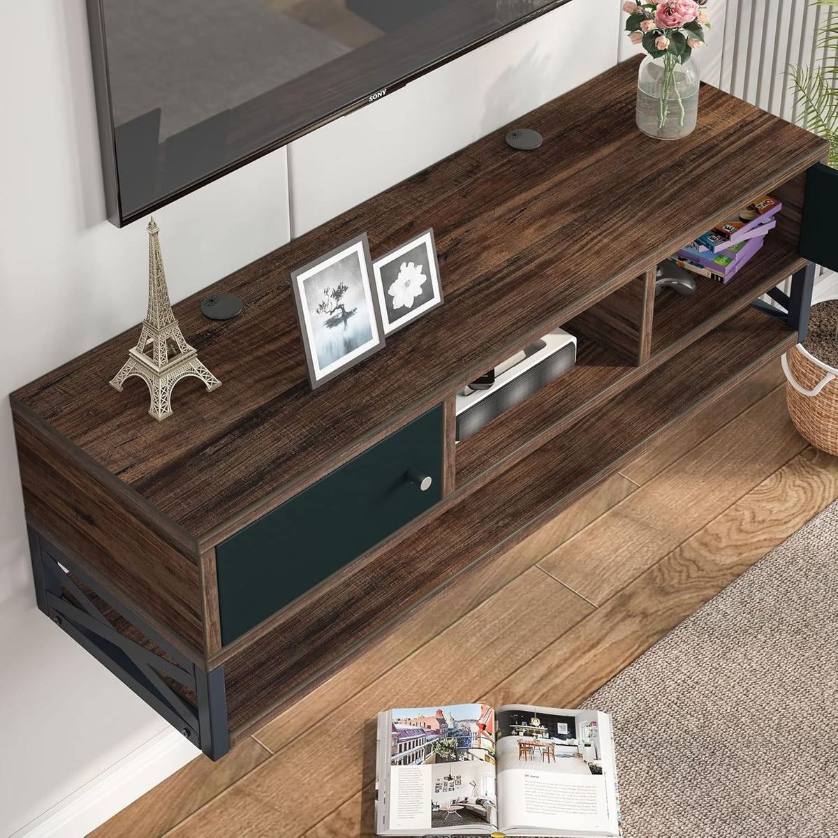 3-Tier Wall Mounted TV Stand with Magnetic Suction Doors C2909