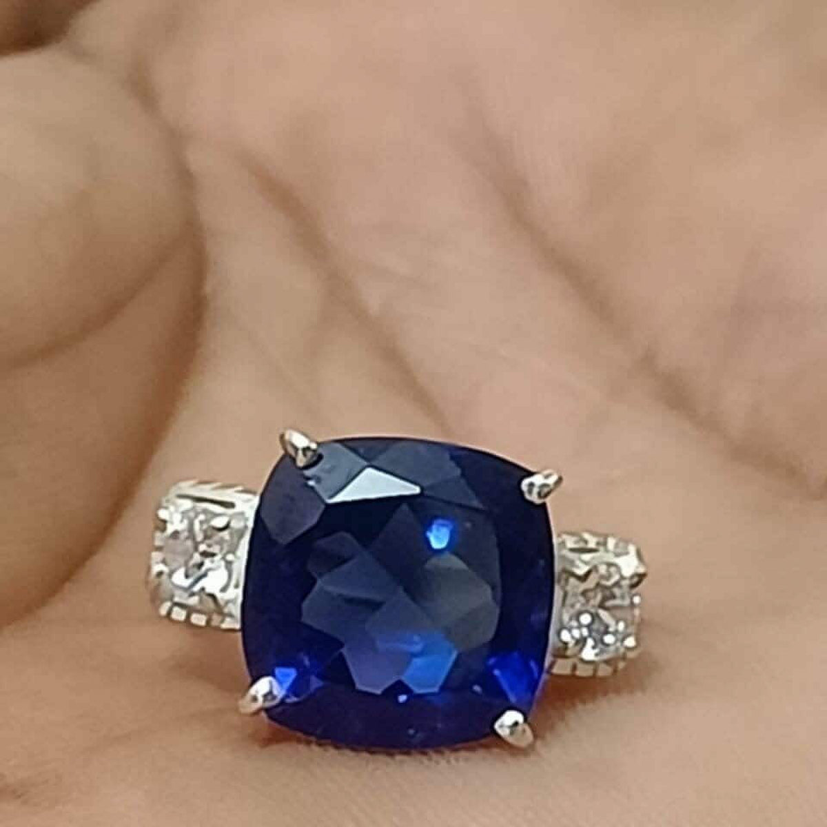 Elongated Cushion Engagement Ring with Blue Sapphire D112205