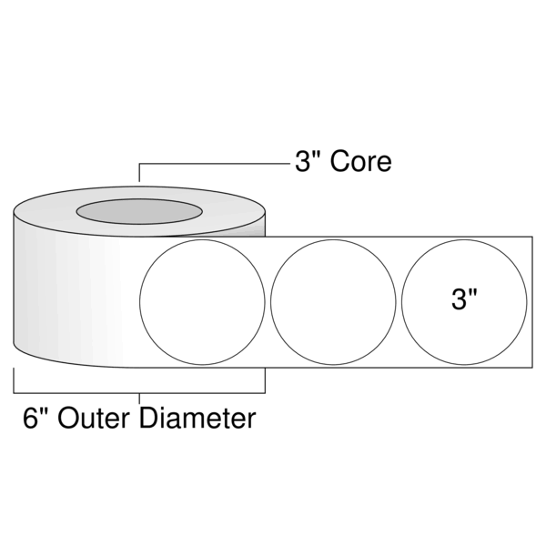 3x22 Circle Inkjet Weatherproof White Gloss Labels, 1 Roll O5463
