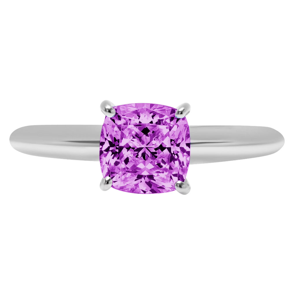 2.5ct Cushion Cut Simulated Alexandrite 18k White Gold Ring Size 3.75 S8381