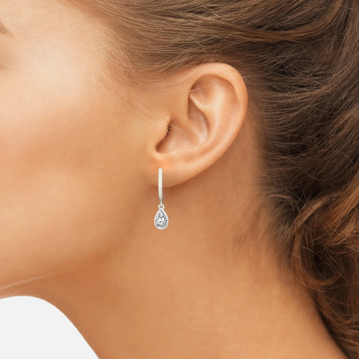 1 Carat Pear Shape Lab Grown Diamond Dangle Earring in 14K White Gold W602081