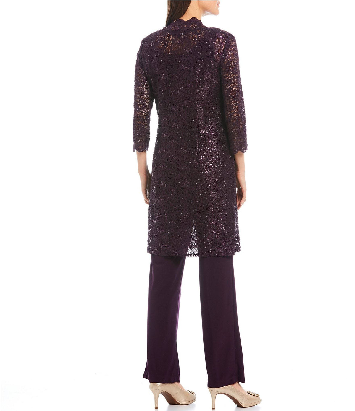 3-Piece Sequin Lace Duster Pant Set P549