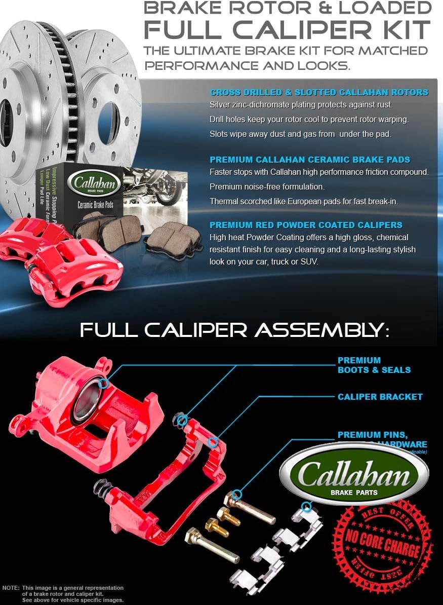 [2] Calipers + [2] Drilled/Slotted Rotors + [4] Ceramic Pads Kit P8049