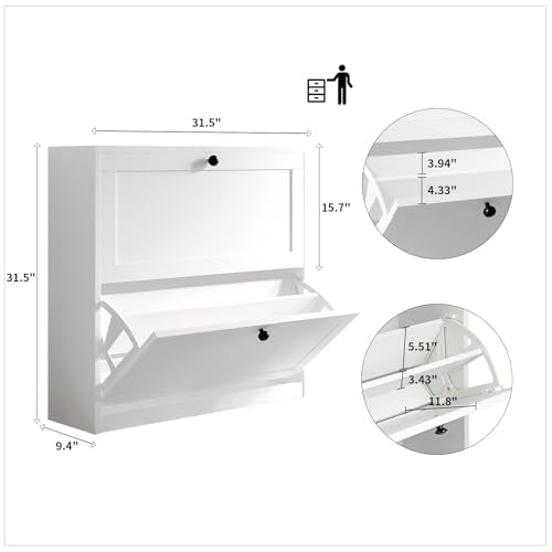 White Shoe Cabinet with 2 Flip Drawers and Adjustable Shelf B194