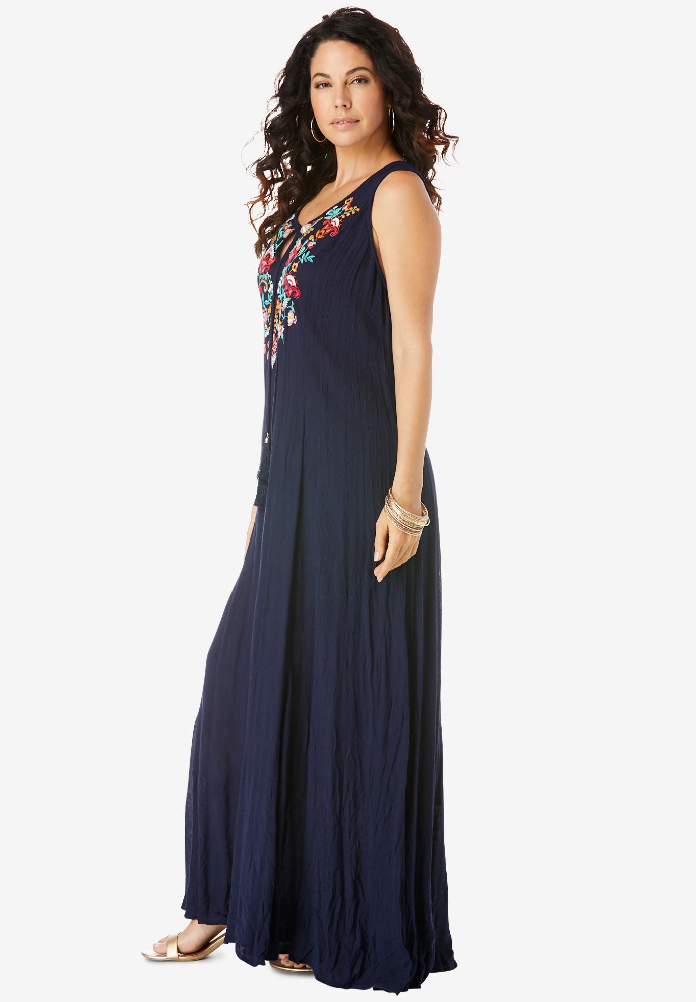 Embroidered Sleeveless Crinkle Dress Z391
