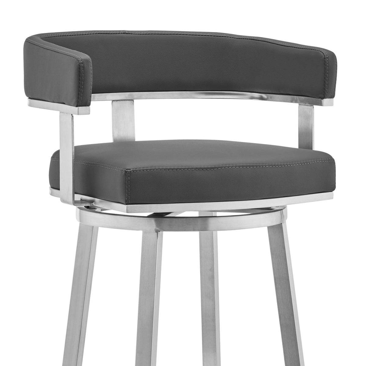 Faux Leather Swivel Counter Stool in Gray/Stainless Steel B268