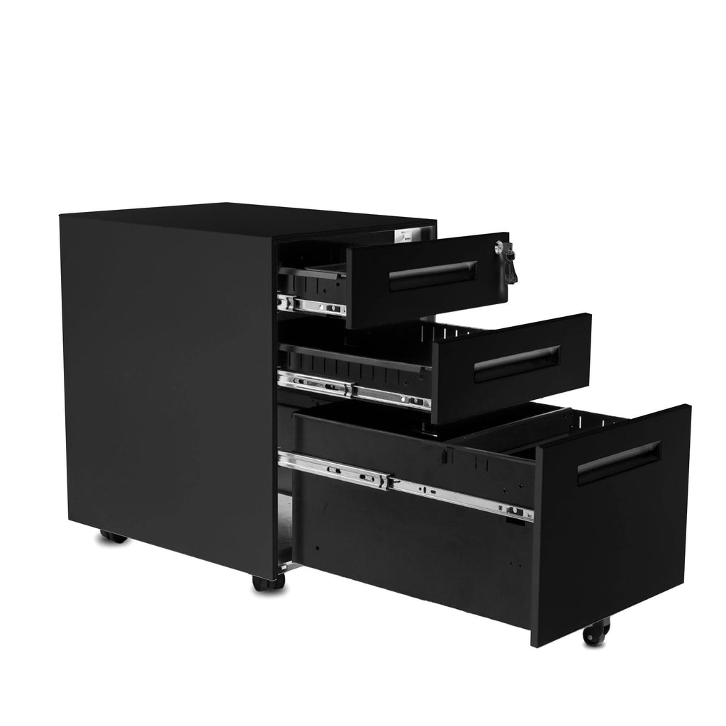 Black 3-Drawer Mobile File Cabinet with Lock and Keys R7353