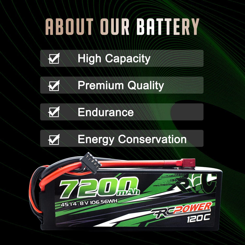 14.8V 7200mAh 4S 120C Hard Case Lipo Battery with T Plug (2Packs) W755360