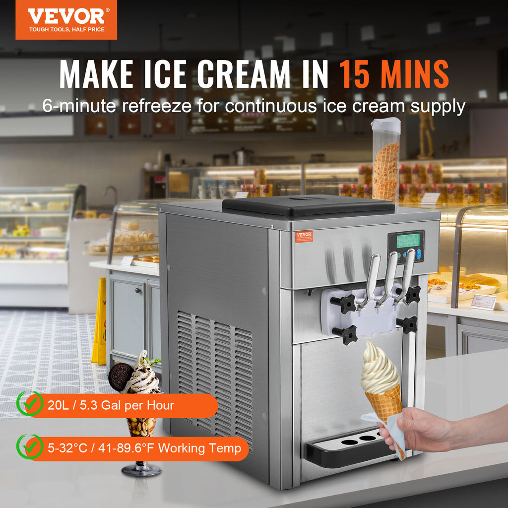 Commercial Soft Serve Ice Cream Machine 3 Flavor Countertop E838226