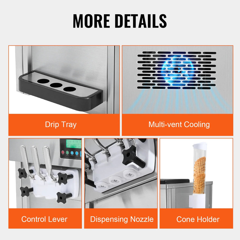 Commercial Soft Serve Ice Cream Machine 3 Flavor Countertop E838226