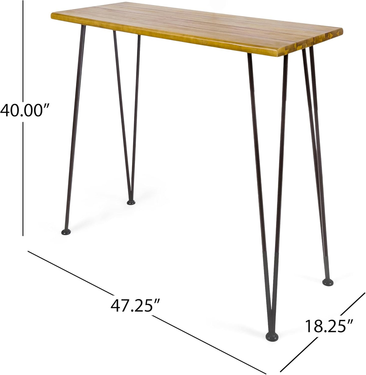 Teak Finish Acacia Wood Bar Table with Iron Frame S332484