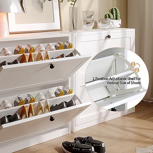White Shoe Cabinet with 2 Flip Drawers and Adjustable Shelf B194