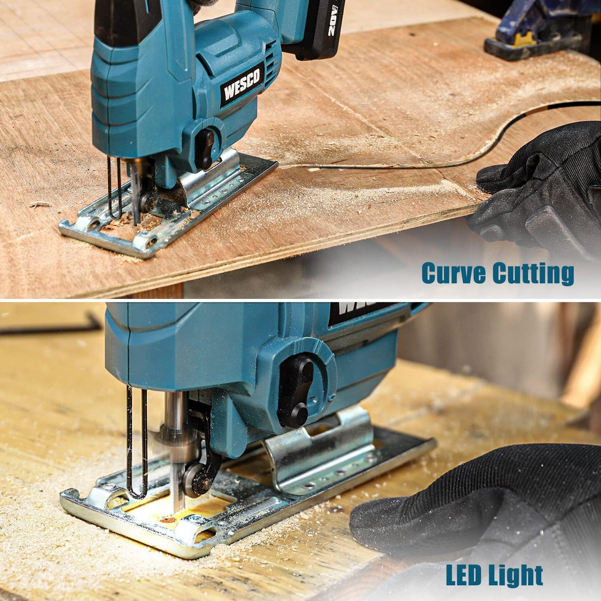 Cordless Jigsaw Tool with Battery, 2500SPM, ±45° Bevel, Adjustable Aluminum Base, LED Light, Pack of 2 Z793458
