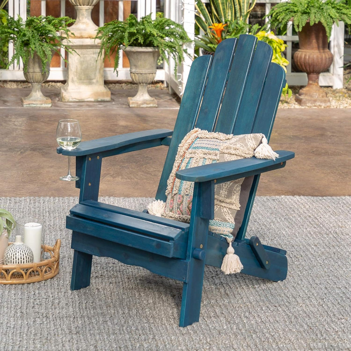 Navy Blue Wash Solid Acacia Wood Outdoor Folding Adirondack Chair X641
