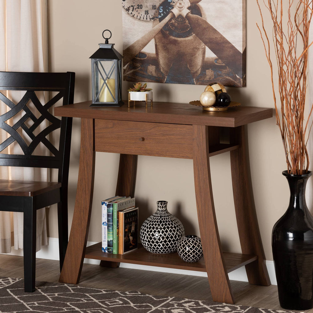 Walnut Brown Finished Wood 1-Drawer Console Table U652